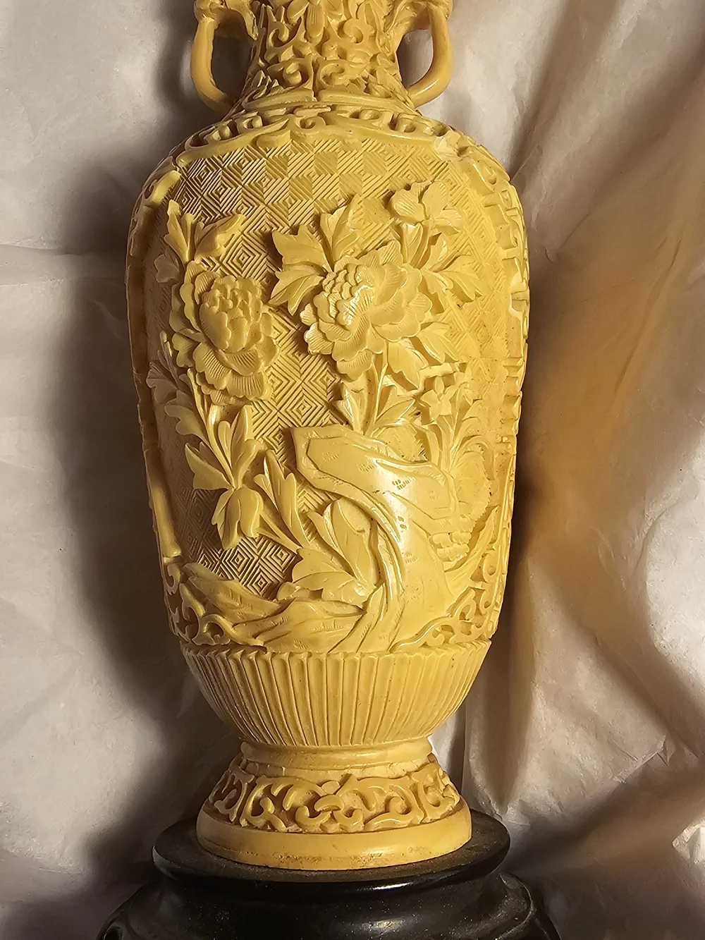 Antique Chinese Soapstone Or Faux Ivory Intricately Carved Vase